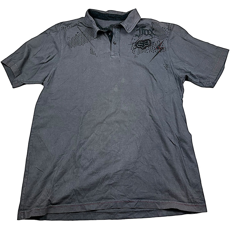 FOX RIDERS: Gray Embroidered Polo Short Sleeve Shirt -Size XL